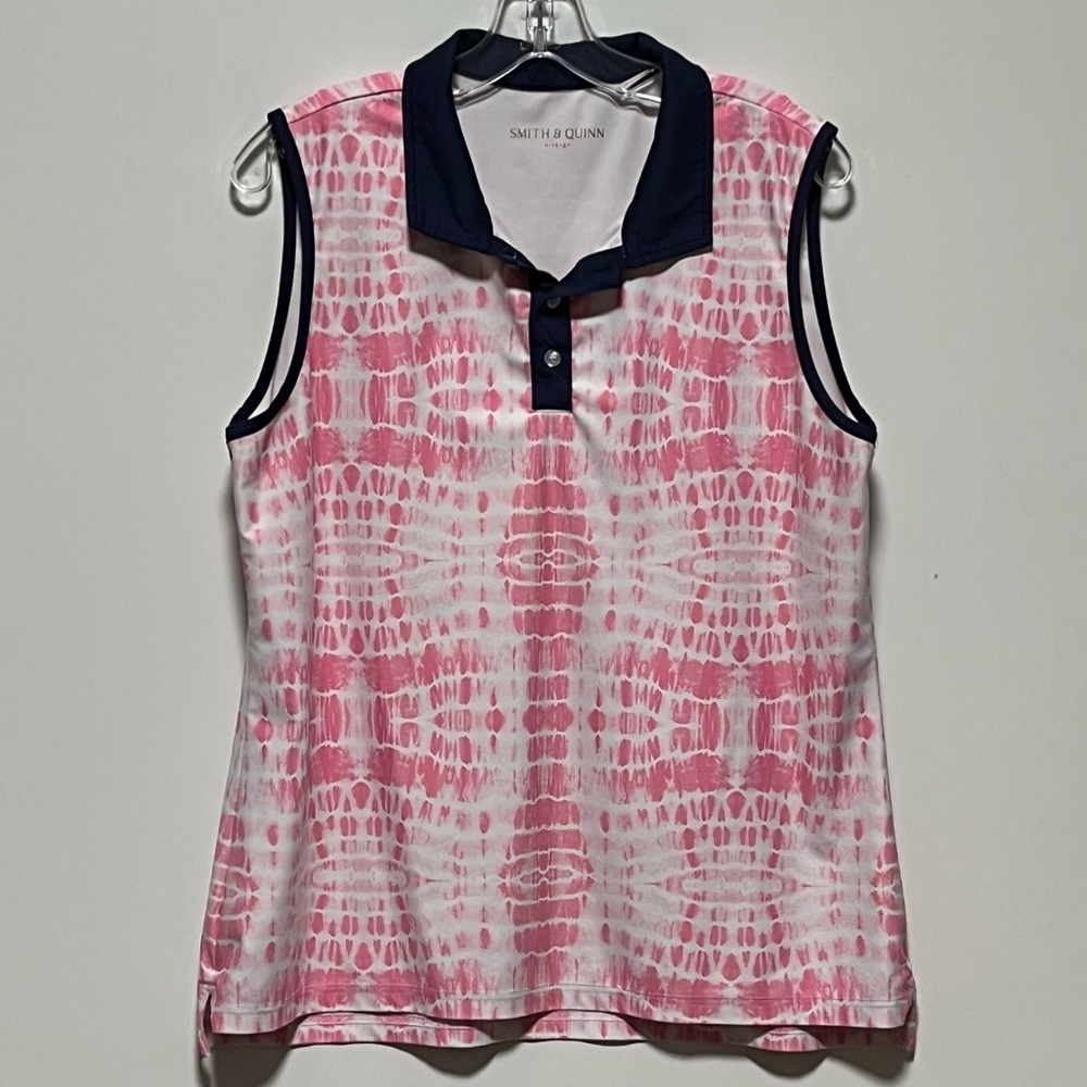 Smith & Quinn Lightweight Pink and white tie-dye Sleeveless polo golf shirt